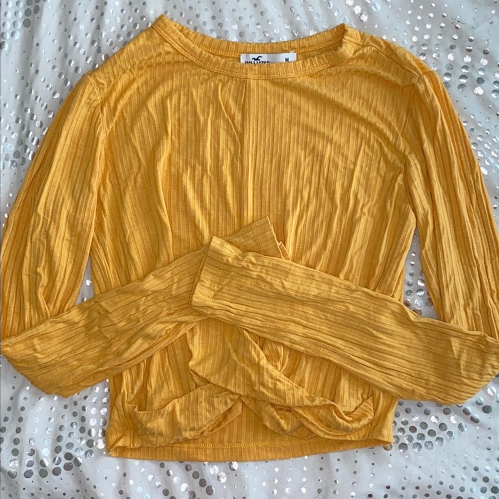 cute longsleeve! yellow, cross cross front tie.